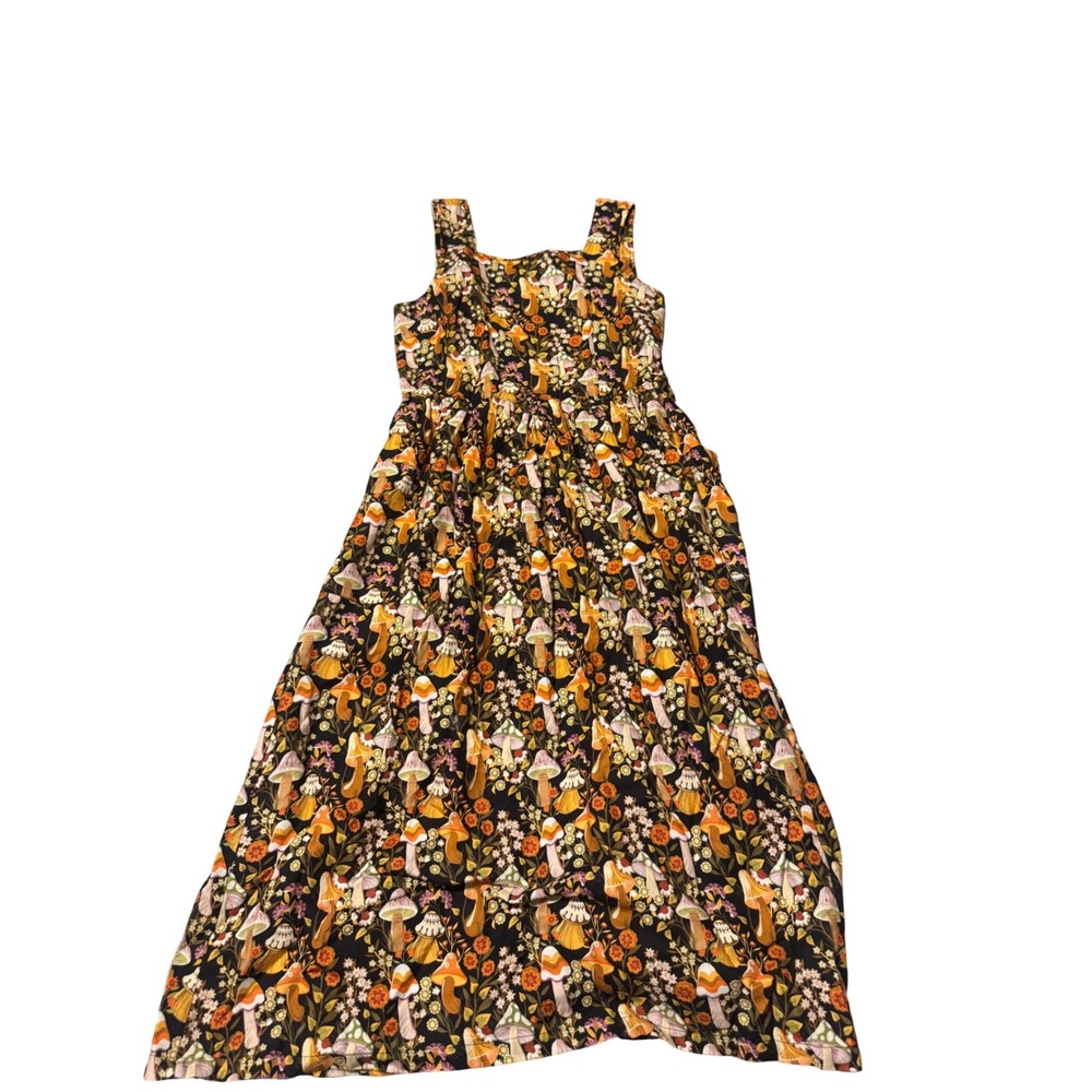 Joanie Mushroom Floral Print Maxi Dress Black Orange Retro Women‎ Size 6 US